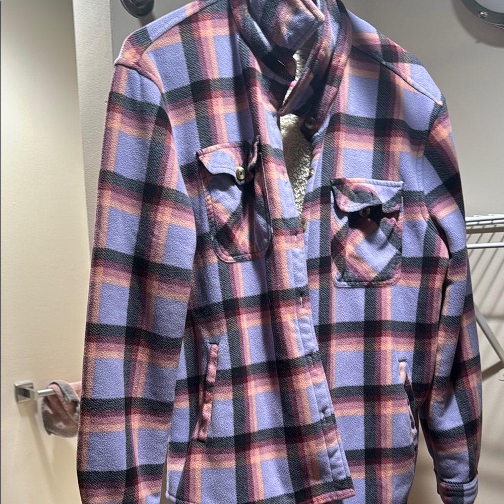 Plaid Teddy Jacket - Purple and Pink